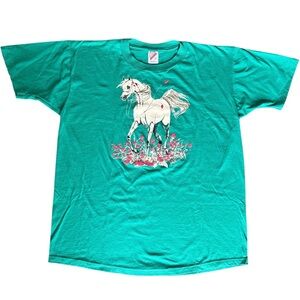 VTG Single Stitch Graphic Tee Horse T-Shirt Women’s Large Jerzees 50/50